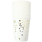 Disposable Paper Plates Gold Party Supplies, Golden Polka Dots Birthday and Baptism Decorations, include Plates and Cups, Napkin
