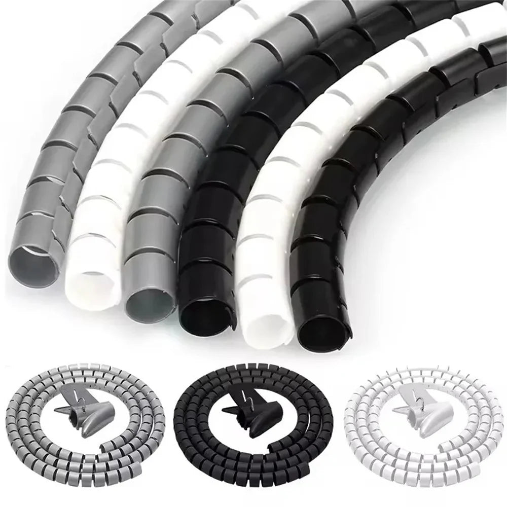 2M Cable Tube Clip Flexible Spiral Wire Protector Computer Cord Protective Tube Clip Cable Organizer Desk Tidy Management Tools