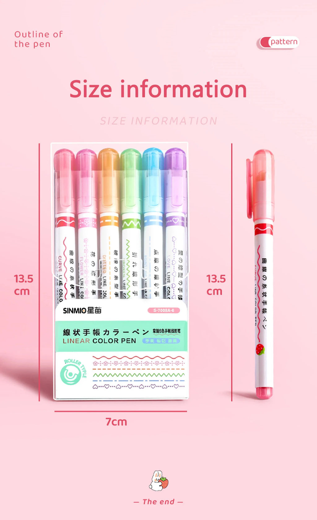 Kawaii Flowers Line Shaped Highlighter Pens, Roller Tip, Curve Liner, Marker for Writing, Journaling,Drawing Stationery, 6Pc Set