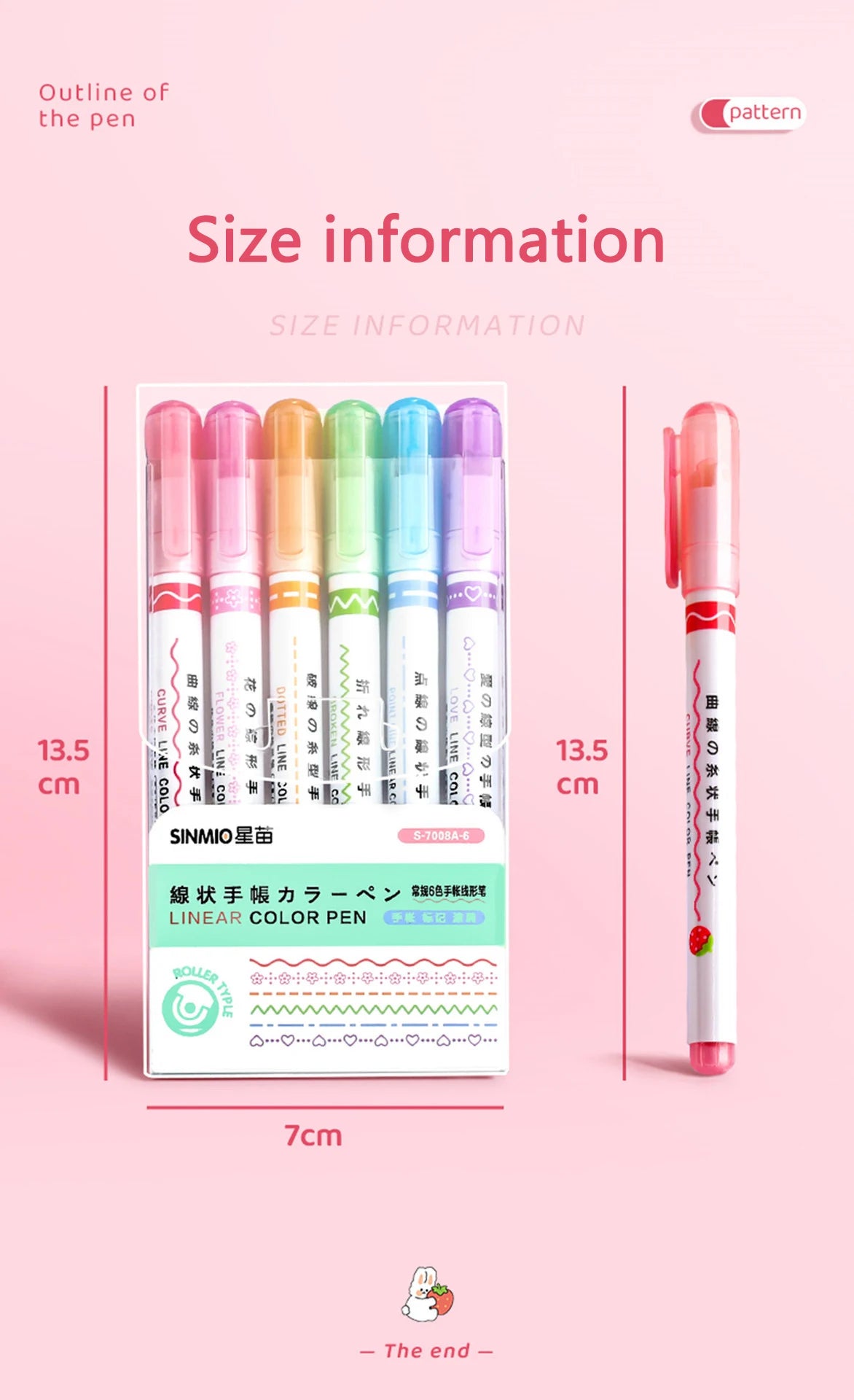 Kawaii Flowers Line Shaped Highlighter Pens, Roller Tip, Curve Liner, Marker for Writing, Journaling,Drawing Stationery, 6Pc Set