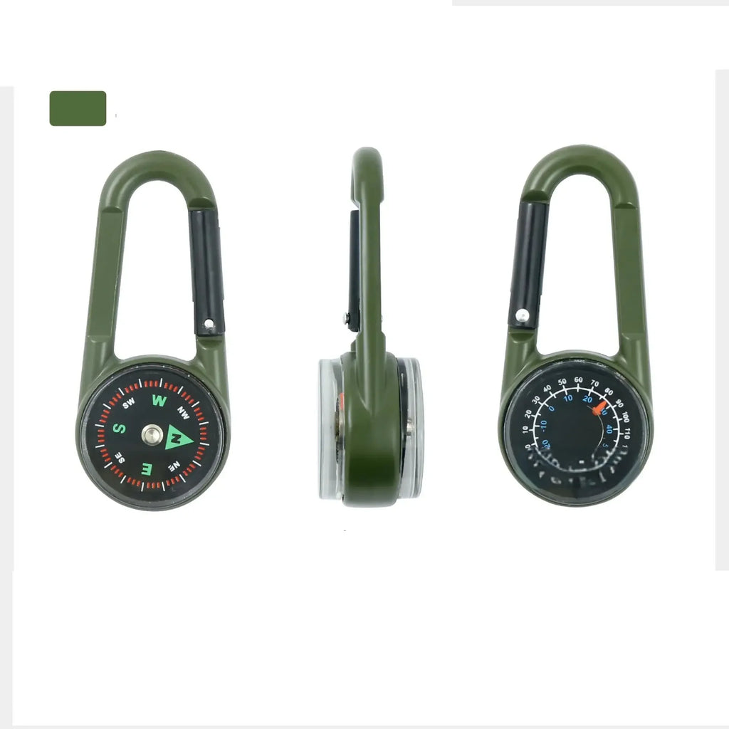1 Pc Compass Thermometer Carabiner 3 in 1 Mini Compass Carabiner Clip Outdoor Hiking Survival Key Ring Double Sided Metal