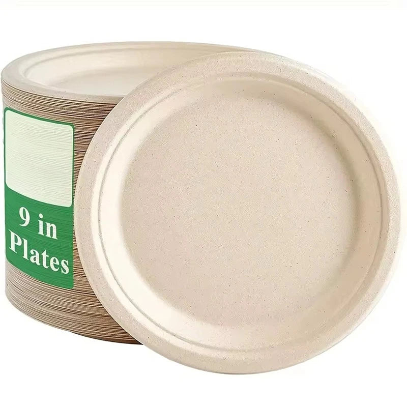 25/50PCS 9inch Circular Paper Plates Disposable Biodegradable  Paper Plates Suitable Party Christmas Barbecue Salad Desserts