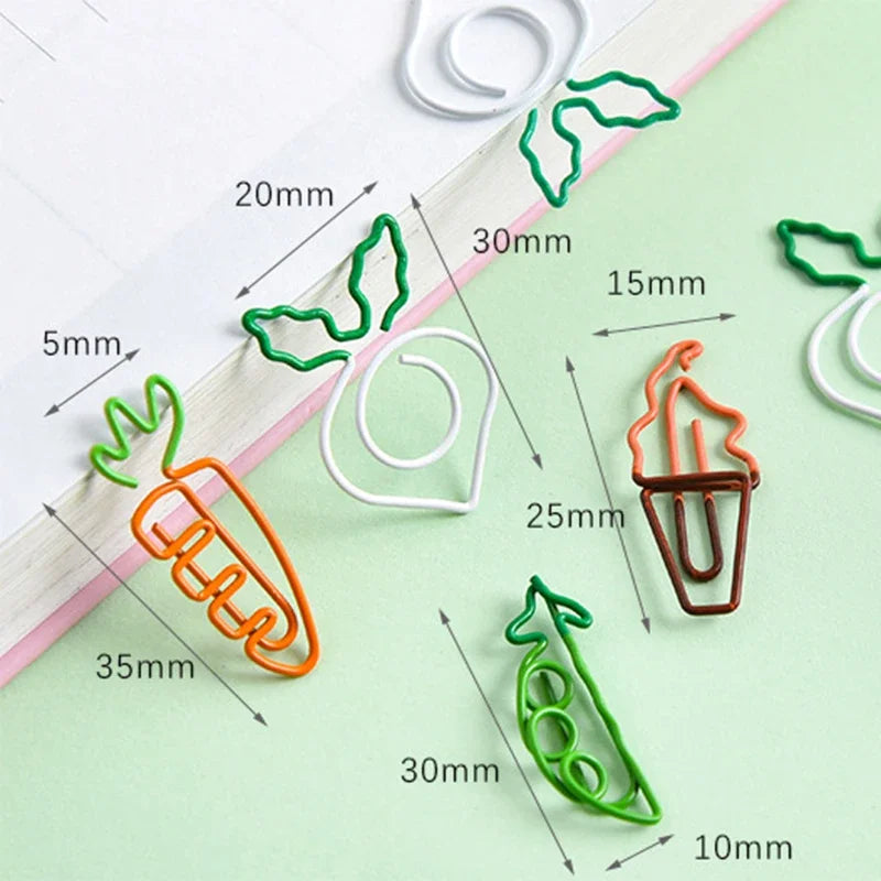 10Pcs Creative Vegetable Carrot Ice Cream Paper Clip Metal Bookmark  DIY Student Read Label Supplies Stationery