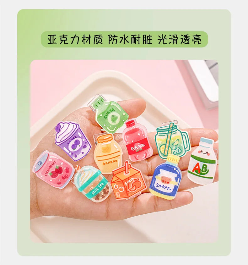 5pcs/lot Cartoon Beverage Bottle Clips Cute Acrylic Decorative Clips, Student Stationery Gifts, Test Paper Clips Ins Small Clips
