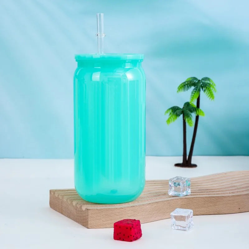 Transparent Straw Colored Plastic Cup Eco-Friendly Straw Cup Portable Water Bottle With Lid For Cold Milk Drinks Straw Material