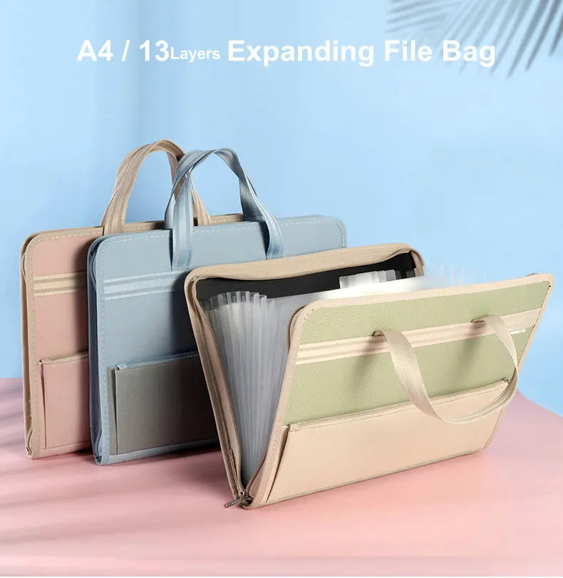Portable Expanding File A4 Document Bag 13-layers Accordion File Organizer Paper Holder Oxford Fabric Paper Storage A4 File Bag