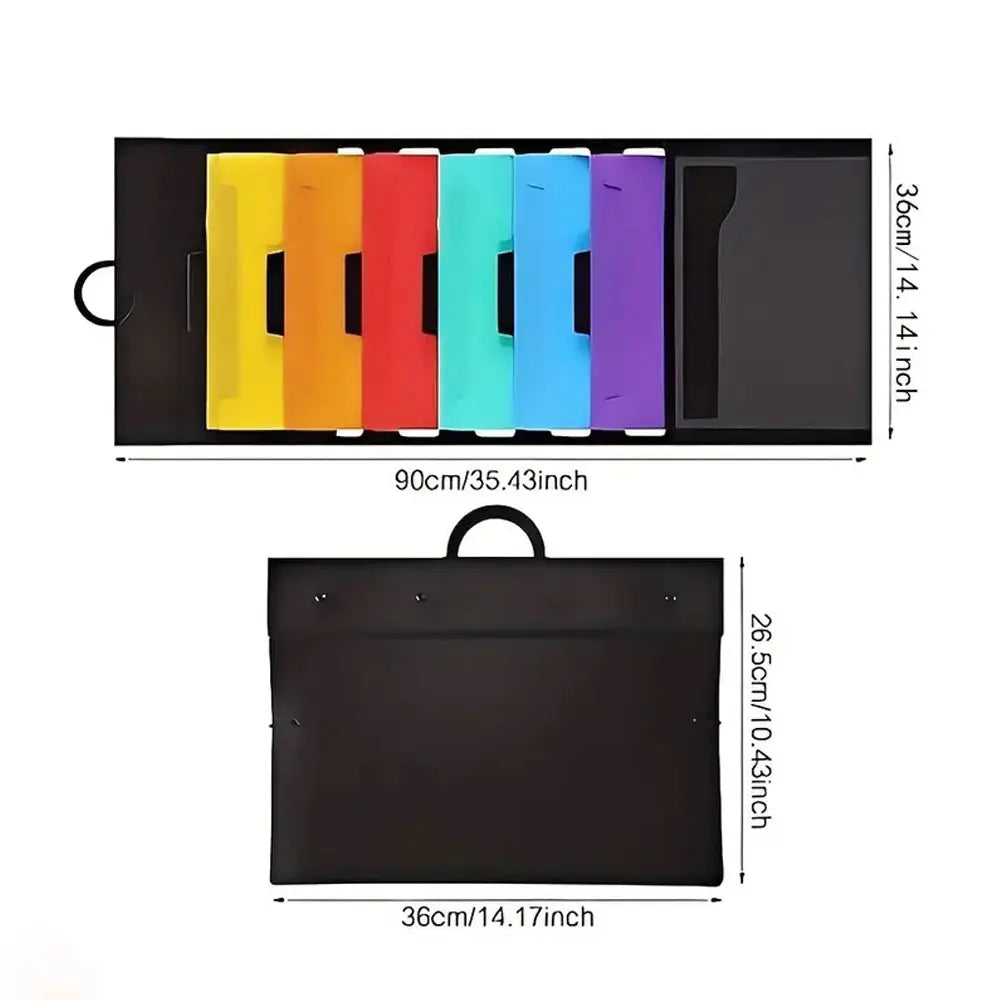 Wall-mounted document organizer, A4 size, with 6 pockets, multi-layered organization, suitable for schools, homes, and offices.
