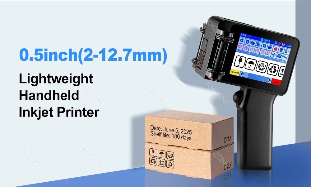 Mini Handheld Inkjet Printer 2-12.7mm for Text QR Barcode Batch Number Logo Date Label Printer with 0/1/2 Ink Cartridges