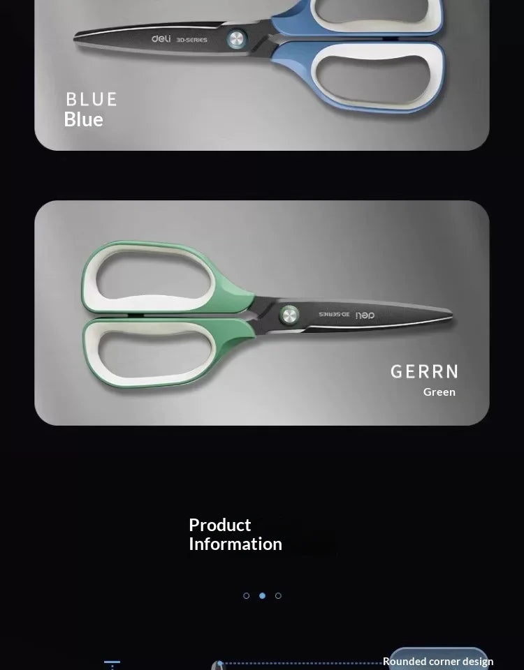 Deli Stainless Steel Scissors 3D Curved Knife Black Blade Home Office Hand Craft Anti-stick Shear Scissor School Stationery