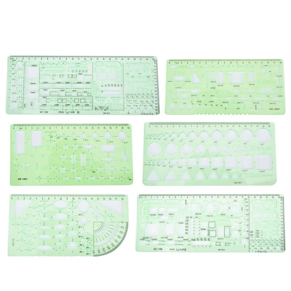 6 Sets Architecture Draft Template Rulers Various Patterns Smooth Drawing Template Multi-function Precision Hollow Ruler Kit