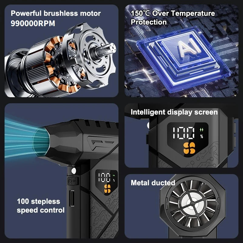 990000RPM Powerful Turbo Fan Blower Jet 380g Wind Pressure Air Blower Vacuum Cleaner for Car Air Duster Electric Snow Blower