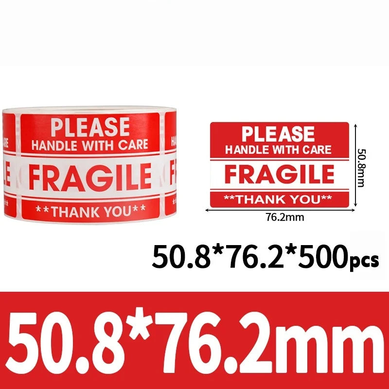 500/1000pcs Fragile Warning Stickers Handle With Care Labels 25.4x76.2mm/50.8x76.2mm For Shipping Packaging