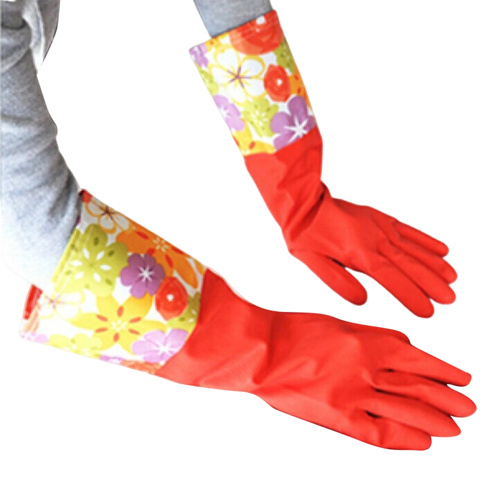 Fleece Lined Latex Dishwashing Gloves Thermal Extra Long Latex Cleaning Gloves Warm Winter Dishwashing Laundry Aid