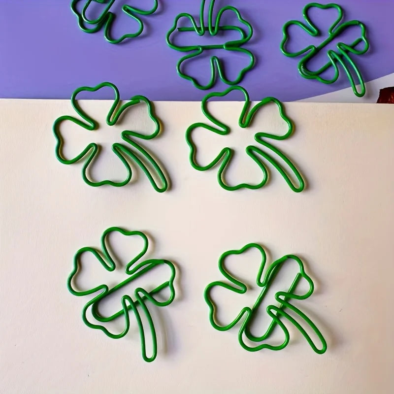10/30/50 Green four-leaf clover-shaped paper clips - Lucky little clips, durable color document organization clips