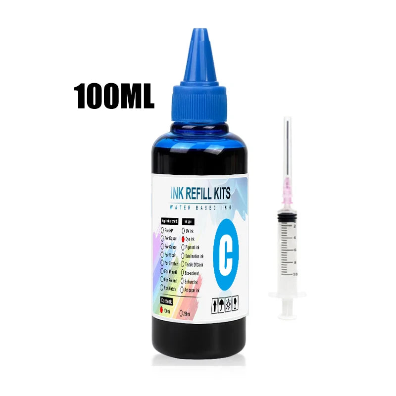 100ml Universal Dye Ink BK C M Y Kit Compatible For HP Canon Epson Brother Deskjet Inkjet Printer Tank Cartridges CISS