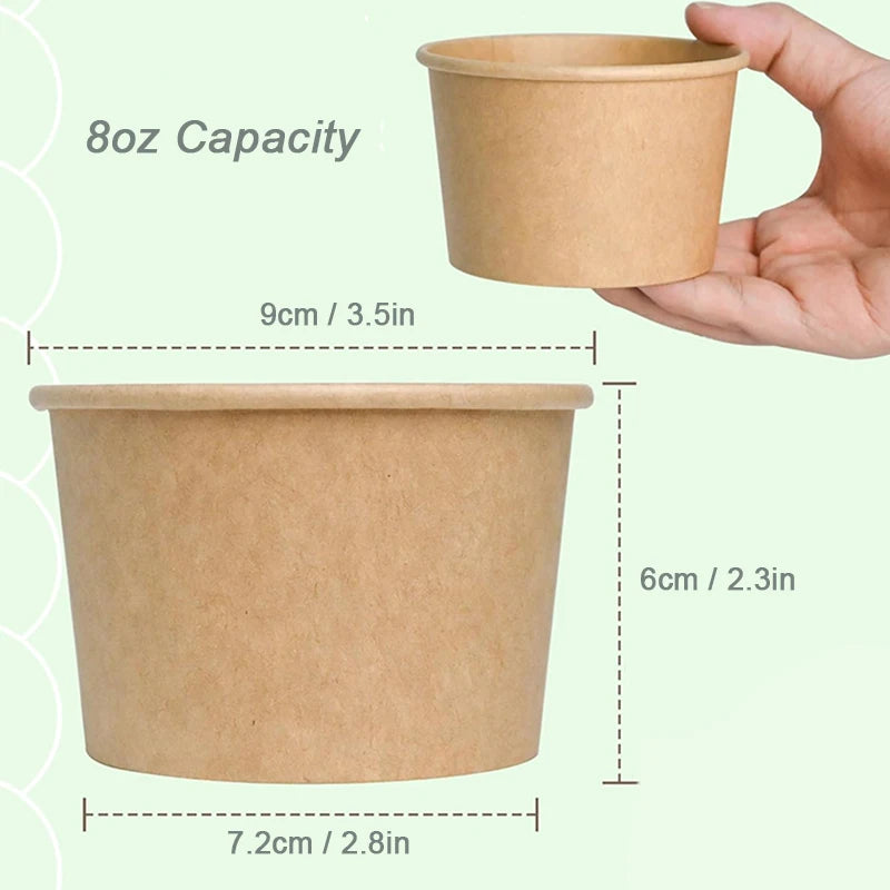 50Pcs Paper Ice Cream Cups, 8Oz Disposable Bowls for Hot Cold Food, Party Containers for Dessert, Sundae, Frozen Yogurt, Soup
