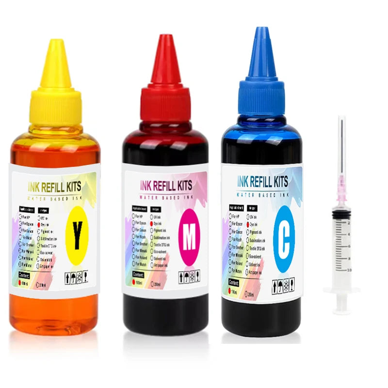100ml Universal Dye Ink BK C M Y Kit Compatible For HP Canon Epson Brother Deskjet Inkjet Printer Tank Cartridges CISS