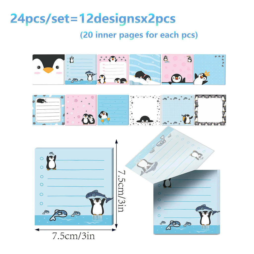 12/24pcs Cute Animals Sticky Notes Set, Refrigerator Memo Pads,Self-Stick Dog Cat Notes Pads for Home Office Gifts Supplies