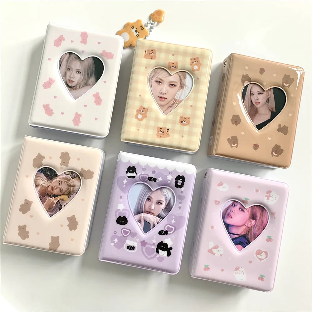Cute Bear Photo Album 3 Inch Love Heart Hollow Picture Storage Case Kpop Card Binder Name Card Book Photocard Holder 36 Pockets