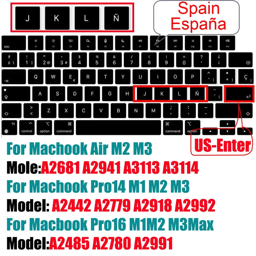 Keyboard Cover for 2022-2024 M4 M3/M2/M1Chip Pro 14"/16" A3401/A2992/A2779/A2991/A3403 MacBook Air 15.3"/13.6" A3113/A3114/A2941