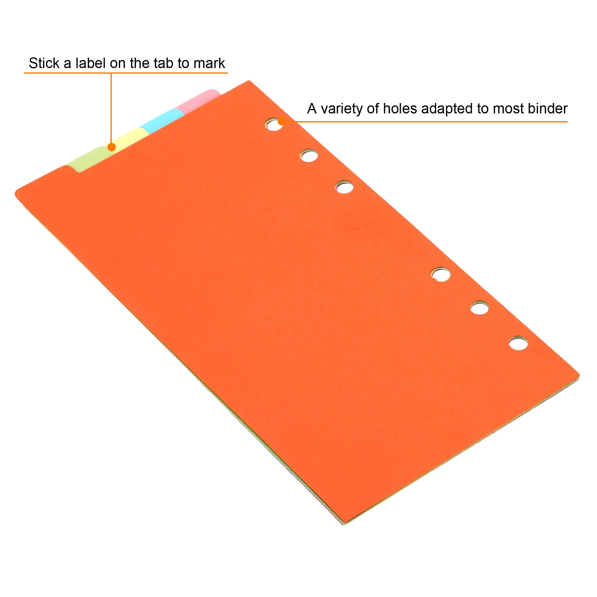 A6 Binder Index Dividers 4 Set 5 Tabs Cardboard Insertable Page for 6 Rings Binder Separating Papers Multi-Color File Divider