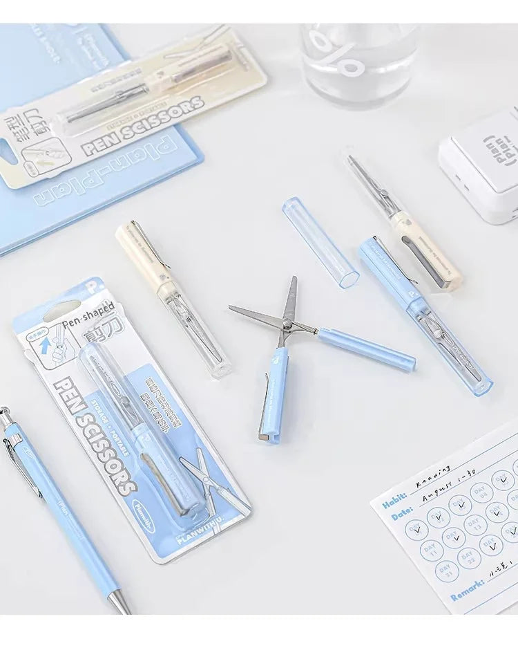 Planwith Stainless Steel Mini Folding Scissors Portable Creative Pen-Style Design DIY Paper-Cutting Art Tool School Office Supp
