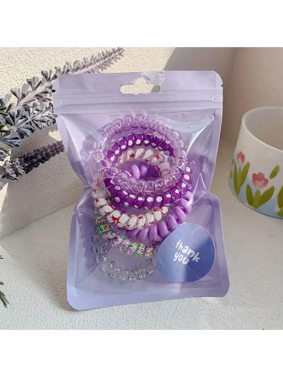 Set Women Fashion Telephone Wire Elastic Hair Band Colorful Printed Spiral Cord Rubber Band Hair Ties Hair Accessories Gift