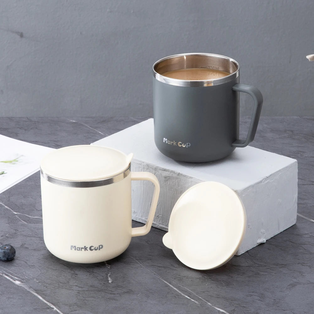 400ml 304 Stainless Steel Coffee Mugs Portable Cups Heat Insulation Anti-fall Thermos Mug Home with Cover and Handle Mug