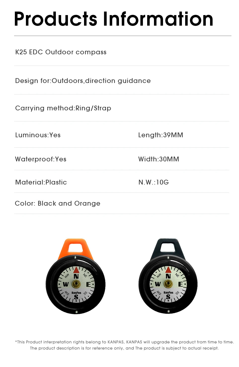 Kanpas EDC Outdoor Compass with Luminous / High Quality Compass / Outdoor Compass / Adventure Compass / K18 / K25
