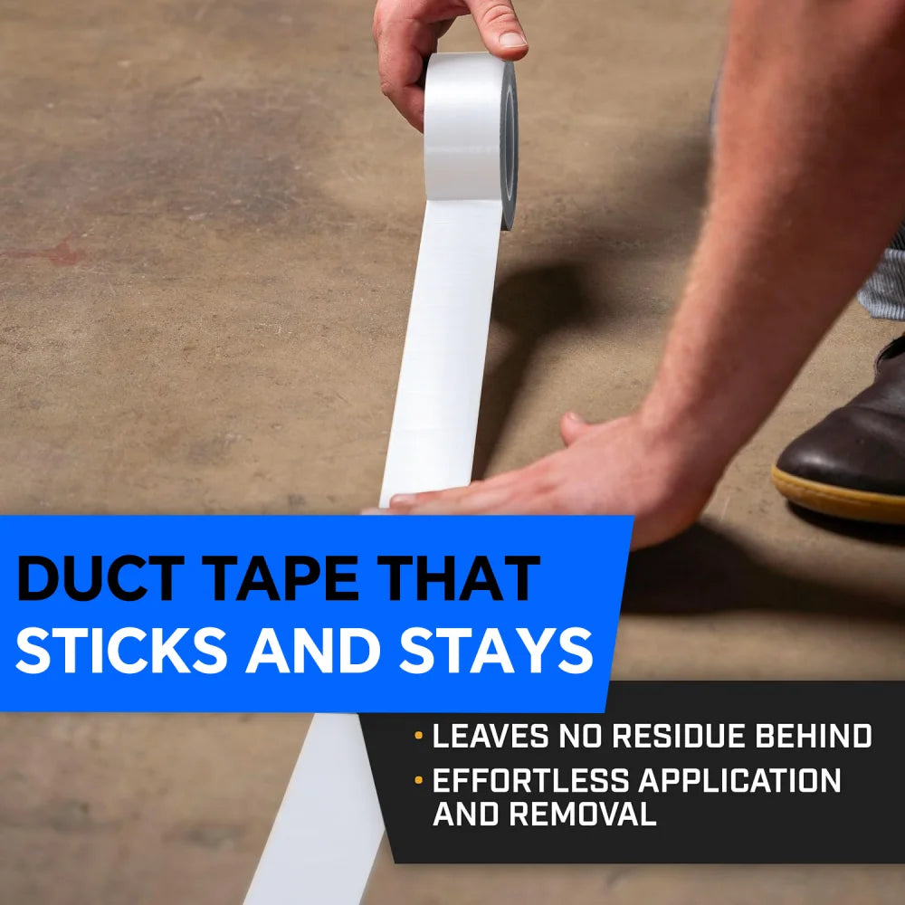 White Duct Tape Heavy Duty Waterproof,No Residue, Easy Tear by Hand for Home Repairs Indoor Outdoor Crafts Packing HVAC