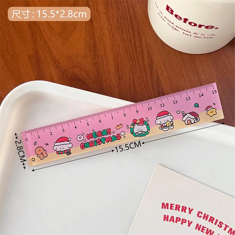 1 Piece Lytwtw's Cute Animals Straight Kawaii Christmas Ruler Tools Stationery Cartoon Drawing Office School Measuring