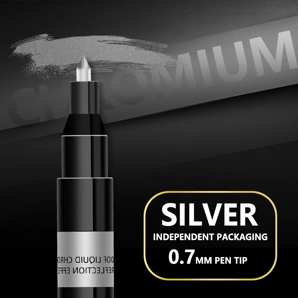 1Pcs Chrome Mirror Marker Pen 0.7mm 1mm 2mm DIY Reflective Paint Pen Permanent Gold Silver Copper Marker Model Painting Marking