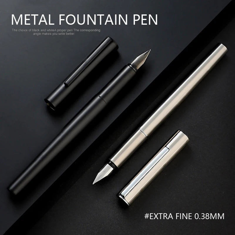 High Quality 0.38mm Extra Fine Nib Fountain Pen Stainless Steel Extremely Black Metal Business Office Writing Calligraphy Pens