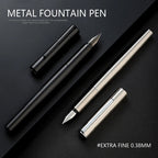 High Quality 0.38mm Extra Fine Nib Fountain Pen Stainless Steel Extremely Black Metal Business Office Writing Calligraphy Pens