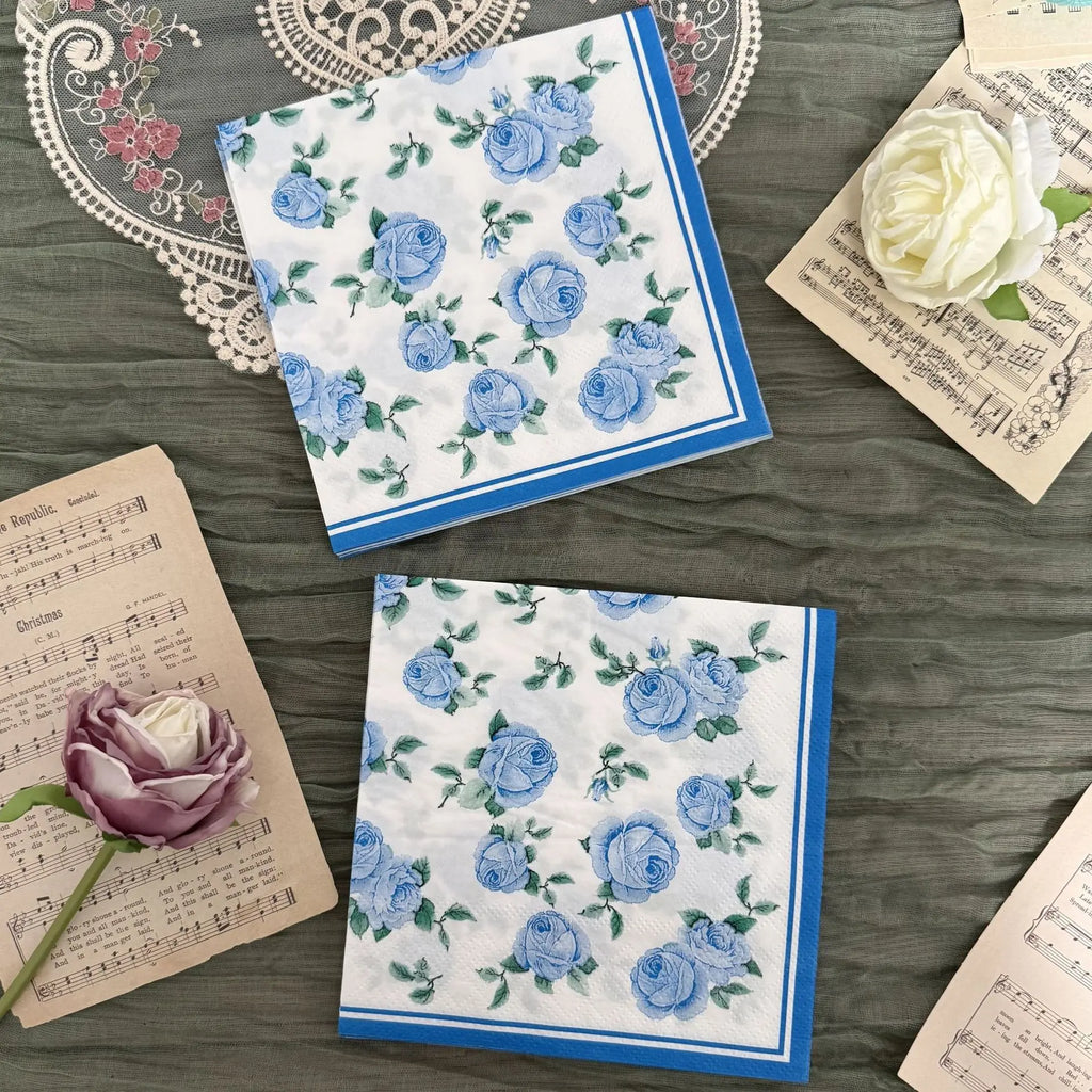 Disposable Blue Flower Porcelain Printed Napkins Birthday Wedding Tea Party Restaurant Party Decoration Tissue