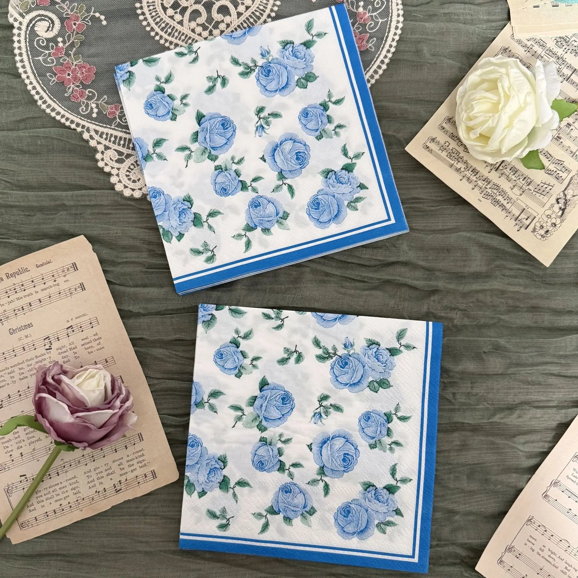 Disposable Blue Flower Porcelain Printed Napkins Birthday Wedding Tea Party Restaurant Party Decoration Tissue