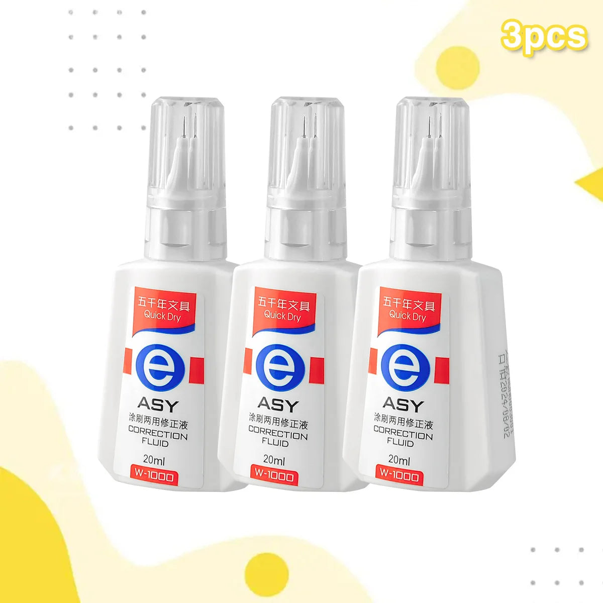 WQN Quick-Dry Correction Fluid, 20ml, White And Easy To Apply, Shortened Drying Time, Available In Packs Of 1/3/6PCS