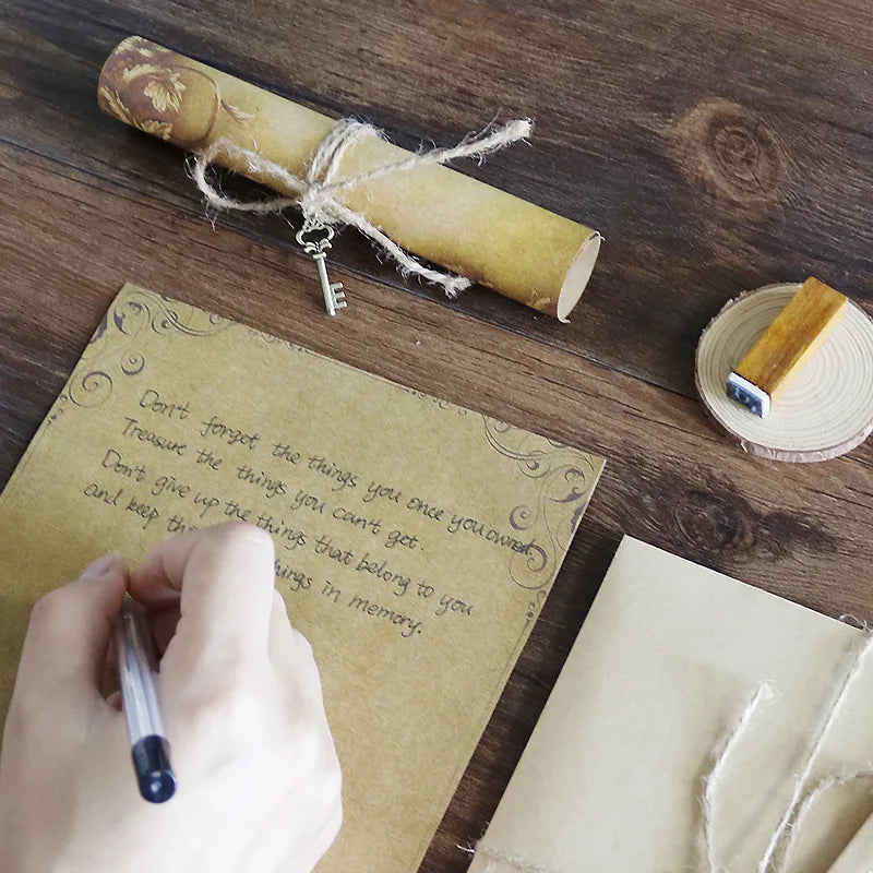 Retro Vintage Kraft Envelope Letter Pad Set Old Europe Style Love Letter Invitation Envelopes Writing Paper With Rope
