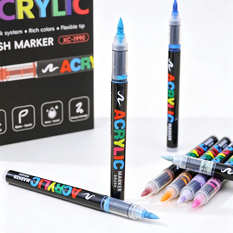 48 Colors Soft Brush Tip Acrylic Markers Pen Set, Paint Pens for Rock, Wood, Fabric, Glass, DIY Crafts, Waterproof Paint Markers