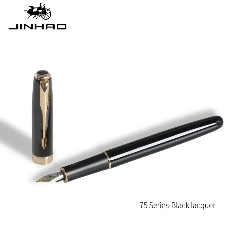 Jinhao 75 Metal Fountain Pen Black/Black Red Luxury Pens 0.5mm Nib Writing Ink Pens Stationery Business Office School Supplies