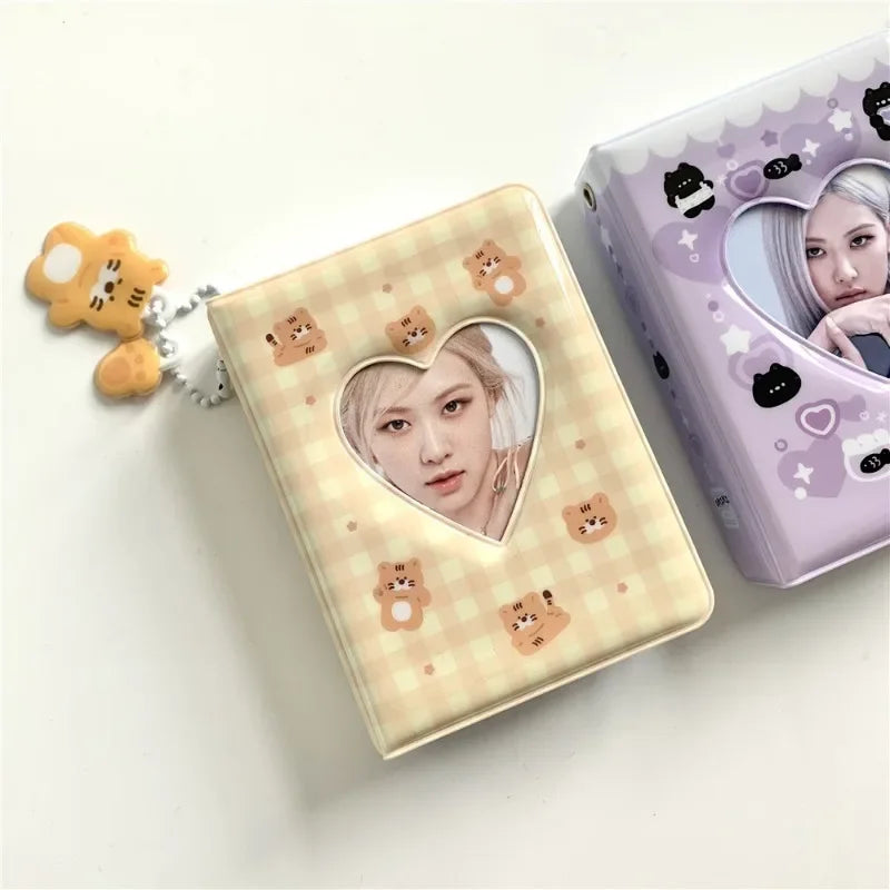 Cute Bear Photo Album 3 Inch Love Heart Hollow Picture Storage Case Kpop Card Binder Name Card Book Photocard Holder 36 Pockets