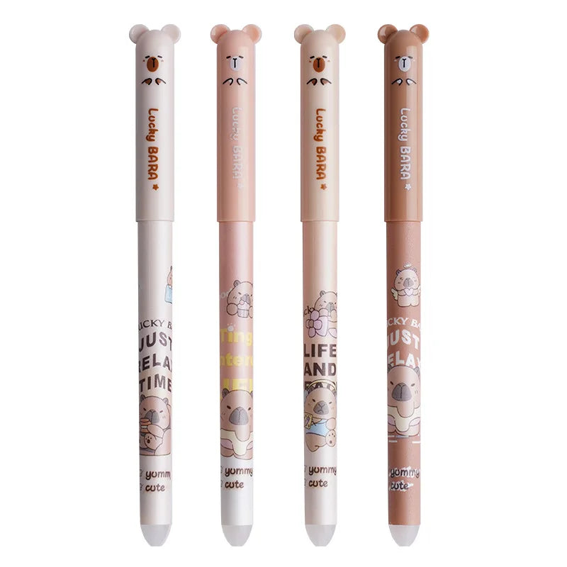 4 Pieces Lytwtw's Cartoon Cute Kawaii Capybara Unicorn Erasable Pen Creative School Office Gel Pens Suppliies Stationery