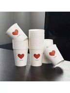 50 Simple Love Pattern Paper Cups, Thickened Office Home Commercial Beverage, Anti-Slip Leak-Proof 250ML Disposable Paper Cups