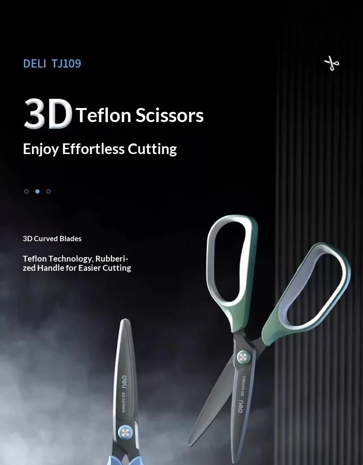 Deli Stainless Steel Scissors 3D Curved Knife Black Blade Home Office Hand Craft Anti-stick Shear Scissor School Stationery