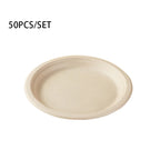 50pcs/set Disposable Round Plates Pulp Lunch Boxes Disposable Paper Plates Light Takeaway Salad Soup Noodle Square Bowls