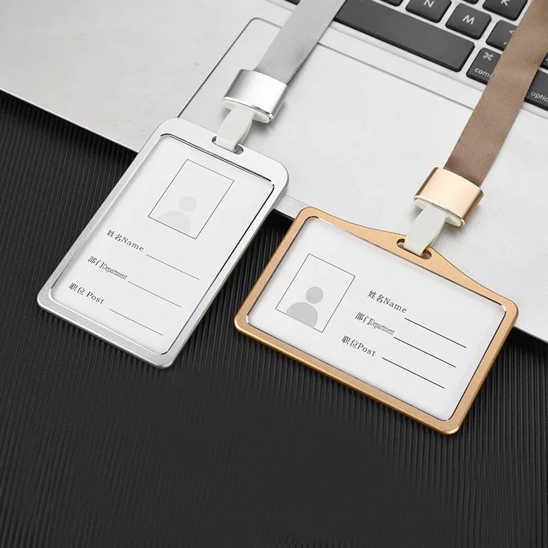 Fashion Card Cover Women Lanyard Aluminum Alloy Work ID Card Holder Business Work Card ID Badge Holder Metal Bags Case