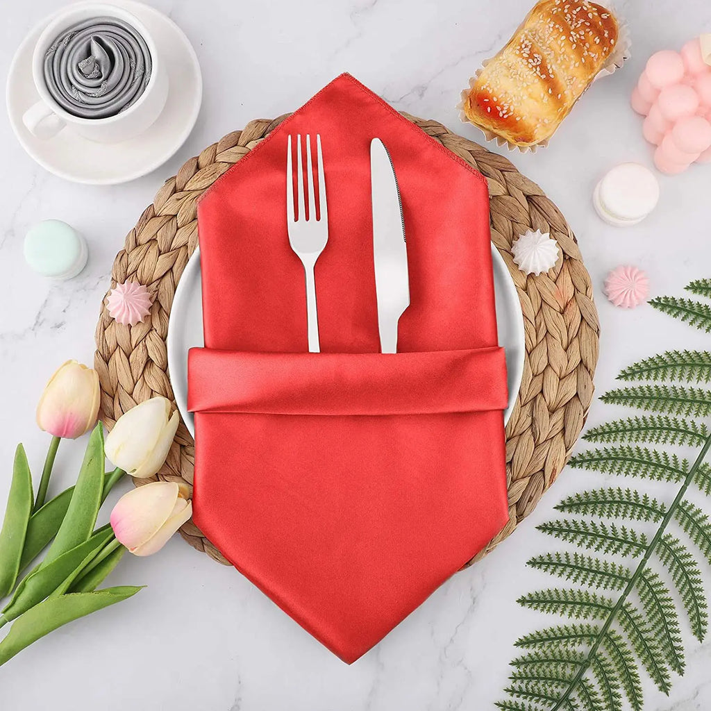 50pcs Satin Napkin 43cm*43cm Serving Table Decor Dinner Towel for Wedding Party Home Hotel Christmas Decor Table Napkins Green