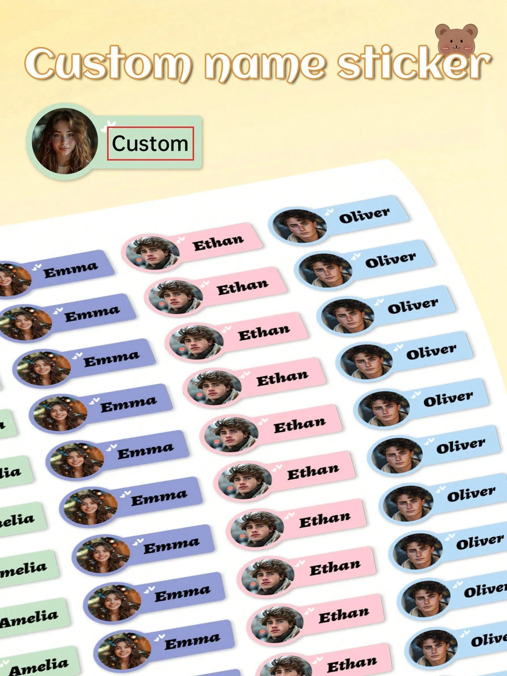 60-240PCs Custom Photo Name Stickers,4*1.8CM Personalized Markers For Special Items,Customized Name Photo Label,Waterproof Vinyl