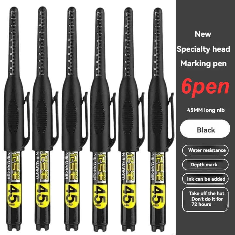 1-12 PCS 45mm Tip Waterproof Long Head Marker Pen Quick-Dry Ink for Woodworking Construction, Deep Hole White Black Red Blue