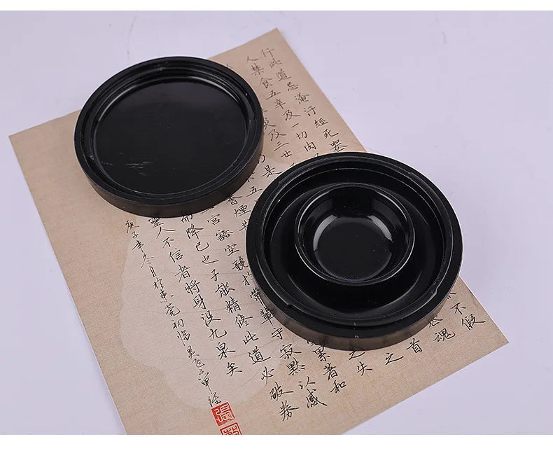 5-Inch Hot Pot Inkstone with Cover Double Circle Anti-drop and Anti-dry Ink Inkstone for Students' Calligraphy